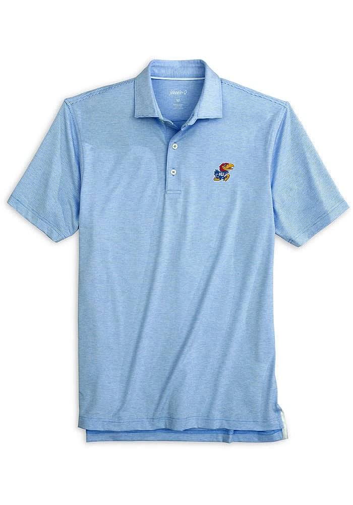Johnnie O Kansas Jayhawks Mens Light Blue Lyndon Striped Short Sleeve Fashion Polo