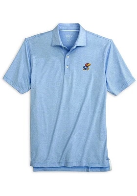 Johnnie O Kansas Jayhawks Mens Light Blue Lyndon Striped Short Sleeve Fashion Polo