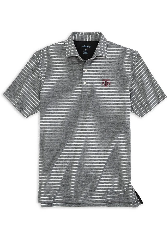 Johnnie O Texas A&M Aggies Mens Black Newton Heathered Stripe Short Sleeve Fashion Polo