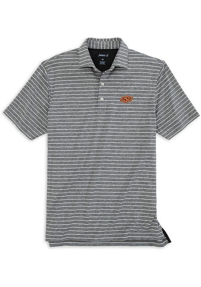 Johnnie O Oklahoma State Cowboys Mens Black Newton Heathered Stripe Short Sleeve Fashion Polo