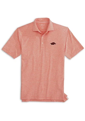 Johnnie O Arkansas Razorbacks Mens Red Lyndon Striped Prep Performance Short Sleeve Fashion Polo