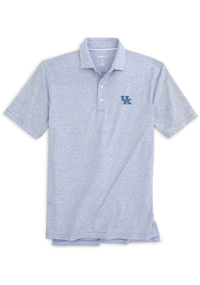 Johnnie O Kentucky Wildcats Mens Blue Lyndon Striped Prep Performance Short Sleeve Polo