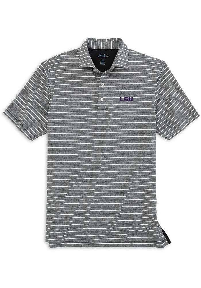 Johnnie O LSU Tigers Mens Black Newton Heathered Stripe Short Sleeve Fashion Polo