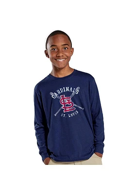 St Louis Cardinals Youth Navy Blue Crossed Bats Long Sleeve T-Shirt
