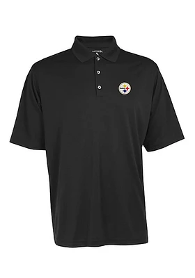 Antigua Pittsburgh Steelers Mens Black Exceed Short Sleeve Polo
