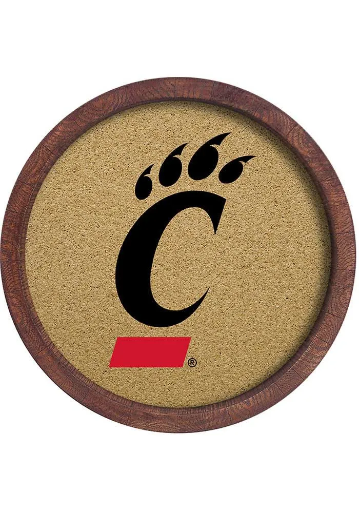 The Fan-Brand Cincinnati Bearcats Logo Faux Barrel Framed Cork Board Sign