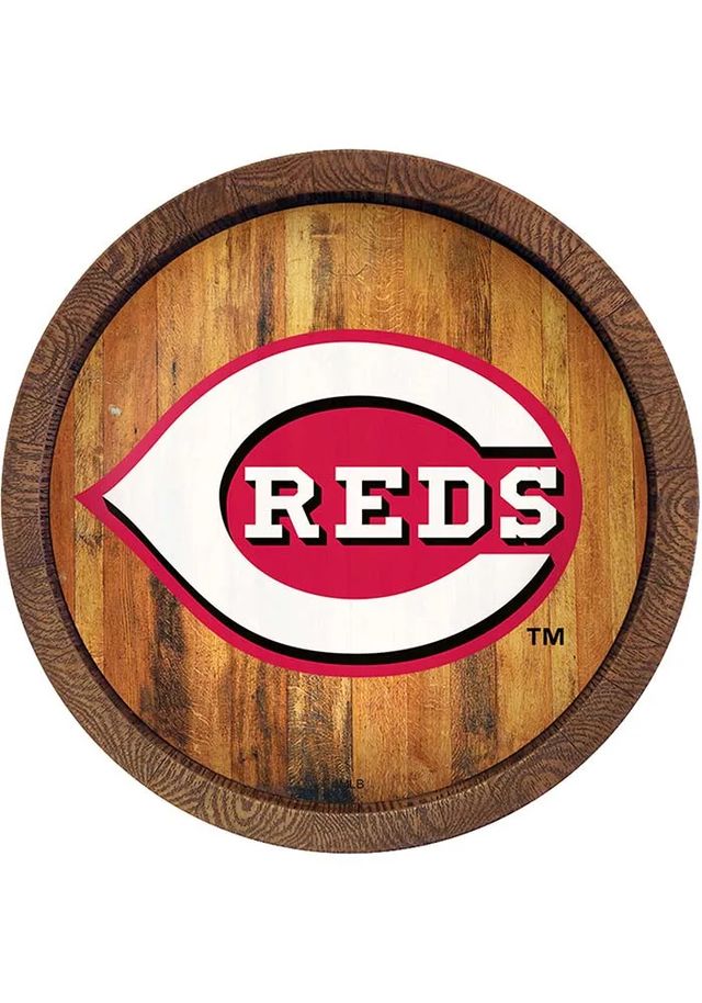 The Fan-Brand Cincinnati Reds Faux Wood Barrel Top Sign