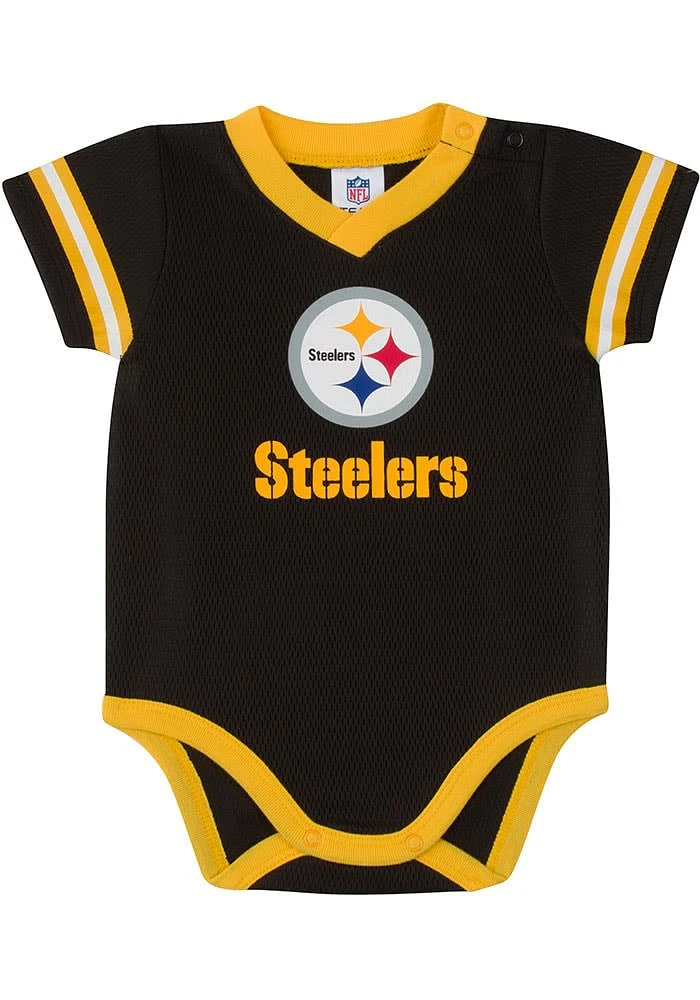 Pittsburgh Steelers Baby Black Dazzle Short Sleeve One Piece