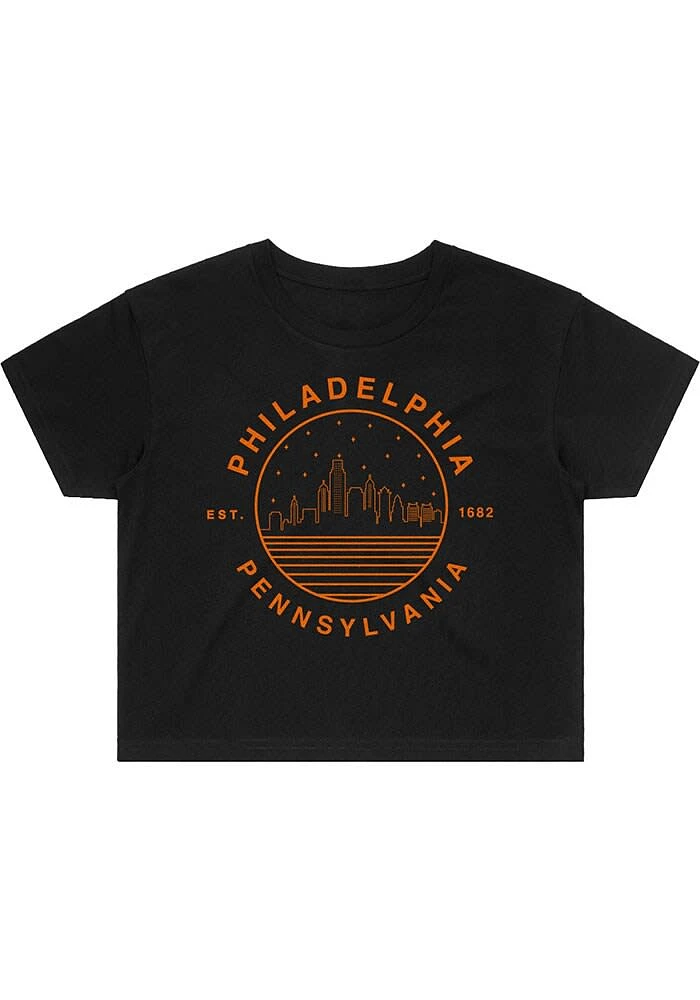 Uscape Philadelphia Womens Black Starry Skyline Short Sleeve T-Shirt