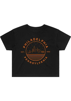 Uscape Philadelphia Womens Black Starry Skyline Short Sleeve T-Shirt