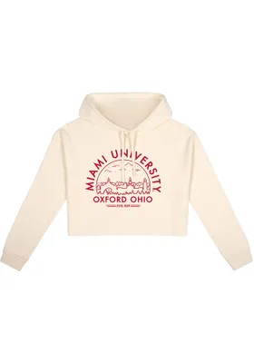 Uscape Miami RedHawks Womens White Fleece Cropped Hooded Sweatshirt