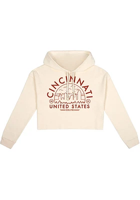 Uscape Cincinnati Womens White Fleece Cropped Hooded Sweatshirt