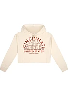 Uscape Cincinnati Womens White Fleece Cropped Hooded Sweatshirt