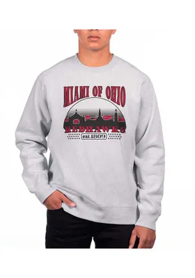 Uscape Miami RedHawks Mens Grey Heather Heavyweight Long Sleeve Crew Sweatshirt