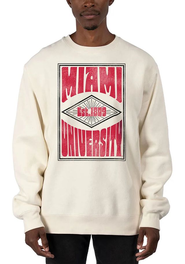 Uscape Miami RedHawks Mens White Heavyweight Poster Long Sleeve Crew Sweatshirt