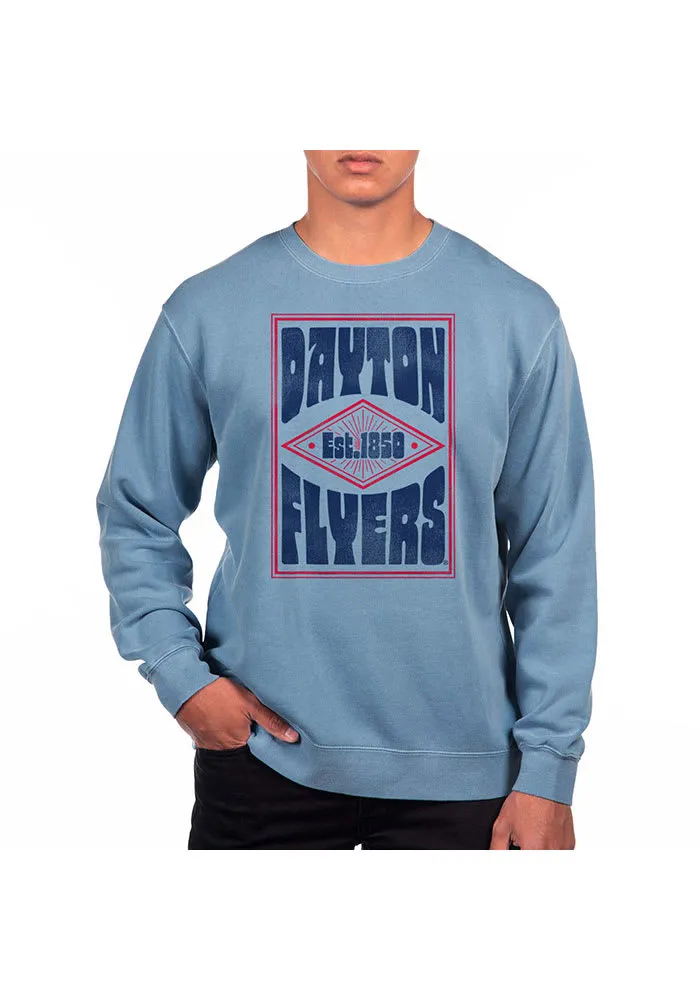 Uscape Dayton Flyers Mens Blue Pigment Dyed Poster Long Sleeve Crew Sweatshirt