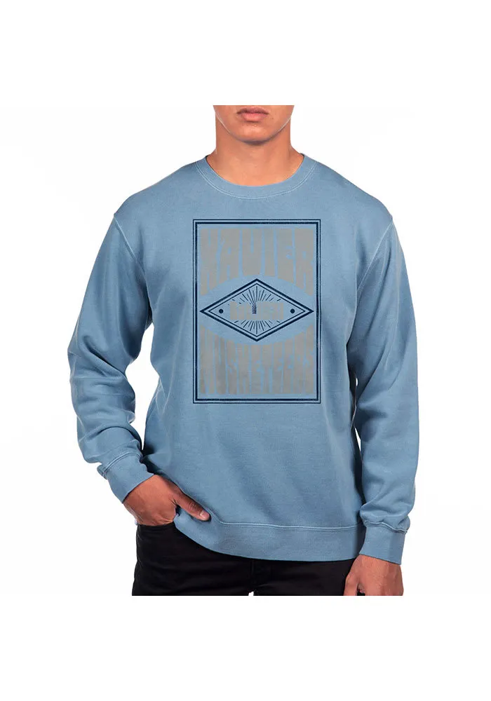 Uscape Xavier Musketeers Mens Blue Pigment Dyed Poster Long Sleeve Crew Sweatshirt