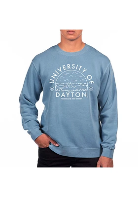 Uscape Dayton Flyers Mens Blue Pigment Dyed Voyager Long Sleeve Crew Sweatshirt