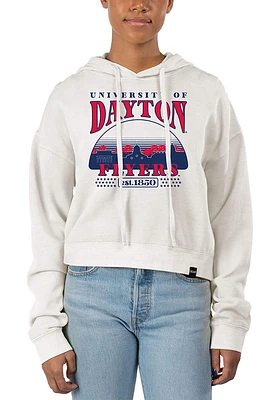 Uscape Dayton Flyers Womens White Pigment Dyed Crop Hooded Sweatshirt