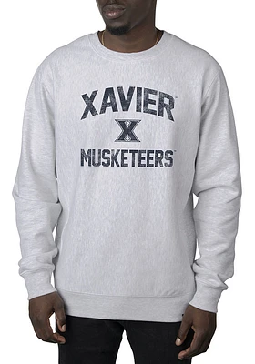 Uscape Xavier Musketeers Mens Grey Premium Heavyweight Vintage Long Sleeve Crew Sweatshirt