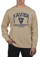 Uscape Xavier Musketeers Mens Tan Pigment Dyed Wilder Long Sleeve Crew Sweatshirt