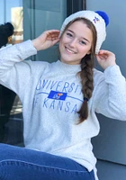 Pressbox Kansas Jayhawks Womens Oatmeal Comfy Terry Crew Sweatshirt