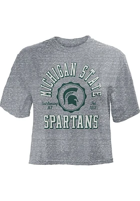 Pressbox Michigan State Spartans Womens Grey Bishop Crop Crew Neck Short Sleeve T-Shirt