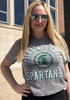 Pressbox Michigan State Spartans Womens Grey Bishop Crop Crew Neck Short Sleeve T-Shirt