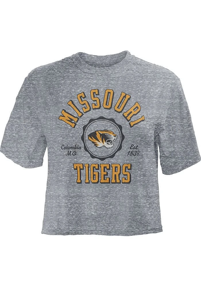 Pressbox Missouri Tigers Womens Grey Bishop Crop Crew Neck Short Sleeve T-Shirt
