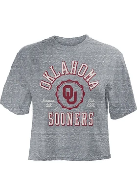Pressbox Oklahoma Sooners Womens Grey Bishop Crop Crew Neck Short Sleeve T-Shirt