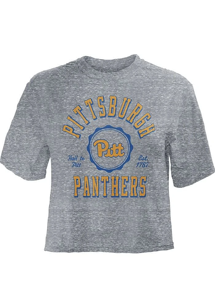 Pressbox Pitt Panthers Womens Grey Bishop Crop Crew Neck Short Sleeve T-Shirt