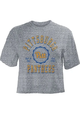Pressbox Pitt Panthers Womens Grey Bishop Crop Crew Neck Short Sleeve T-Shirt