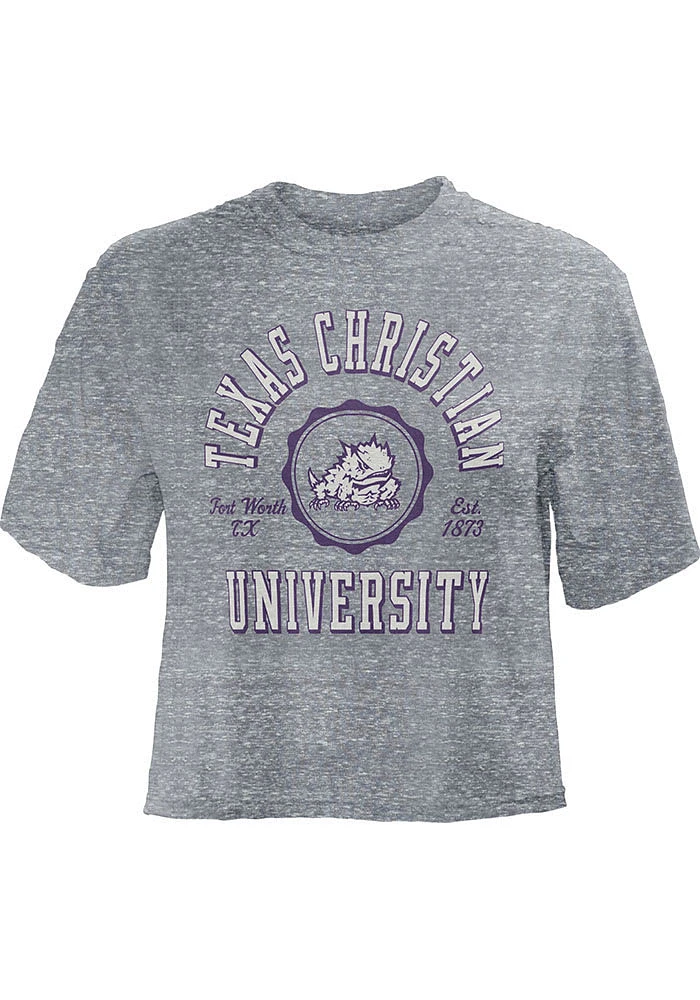 Pressbox TCU Horned Frogs Womens Grey Bishop Crop Crew Neck Short Sleeve T-Shirt