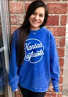 Pressbox Kansas Jayhawks Womens Blue Roxy Script Comfy Cord Crew Sweatshirt