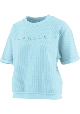 Pressbox Kansas Jayhawks Womens Light Blue Corded Demsey Short Sleeve T-Shirt