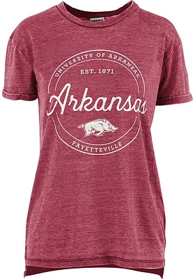 Pressbox Arkansas Razorbacks Womens Crimson Ella Seal Short Sleeve T-Shirt