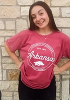 Pressbox Arkansas Razorbacks Womens Crimson Ella Seal Short Sleeve T-Shirt