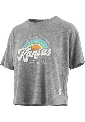 Pressbox Kansas Jayhawks Womens Grey Sunrise Script Short Sleeve T-Shirt