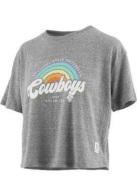 Pressbox Oklahoma State Cowboys Womens Grey Sunrise Script Short Sleeve T-Shirt