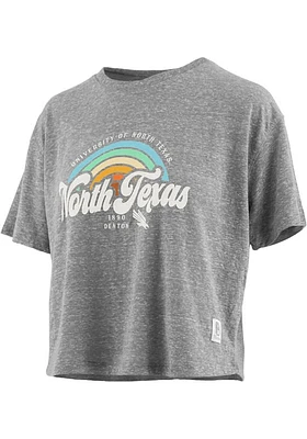 Pressbox North Texas Mean Green Womens Grey Sunrise Script Short Sleeve T-Shirt