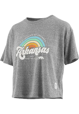 Pressbox Arkansas Razorbacks Womens Grey Sunrise Script Short Sleeve T-Shirt