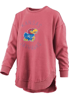 Pressbox Kansas Jayhawks Womens Red Bakersfield Crew Sweatshirt