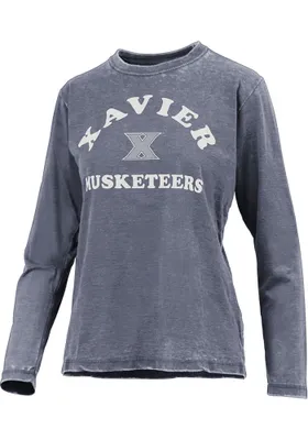 Pressbox Xavier Musketeers Womens Navy Blue Vintage Burnout LS Tee