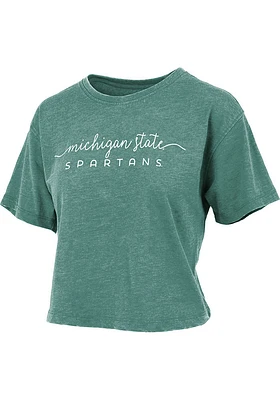 Pressbox Michigan State Spartans Womens Green Vintage Crop Short Sleeve T-Shirt