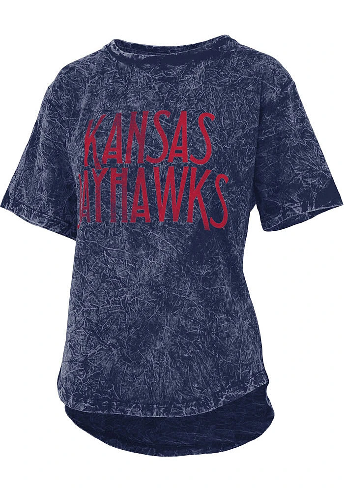 Pressbox Kansas Jayhawks Womens Navy Blue Mineral Wash Zeppelin Short Sleeve T-Shirt