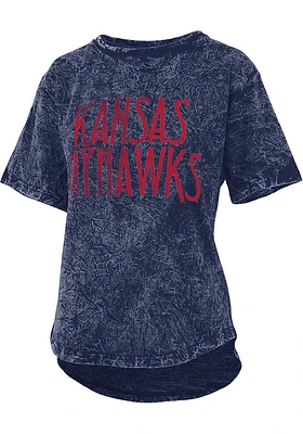 Pressbox Kansas Jayhawks Womens Navy Blue Mineral Wash Zeppelin Short Sleeve T-Shirt