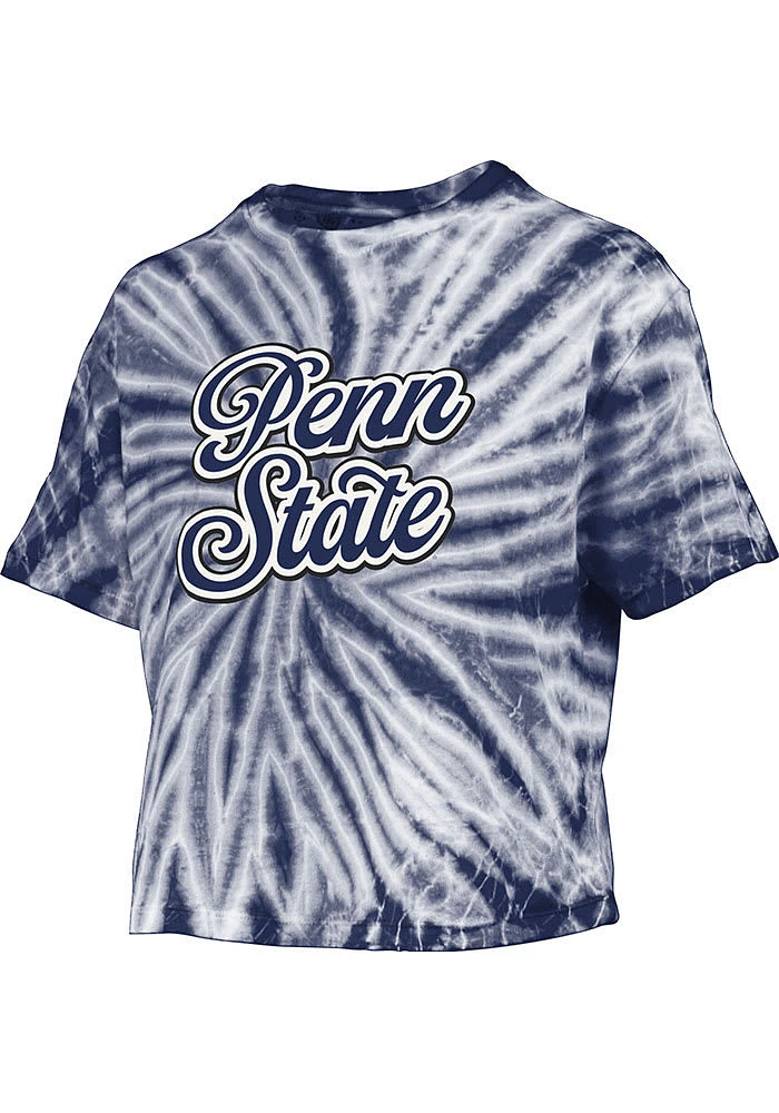 Pressbox Penn State Nittany Lions Womens Navy Blue Tie Dye Campus Crop Short Sleeve T-Shirt