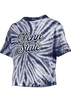 Pressbox Penn State Nittany Lions Womens Navy Blue Tie Dye Campus Crop Short Sleeve T-Shirt