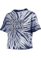 Pressbox Penn State Nittany Lions Womens Navy Blue Tie Dye Campus Crop Short Sleeve T-Shirt