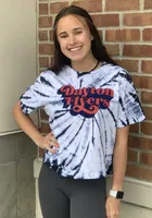 Pressbox Dayton Flyers Womens Navy Blue Tie Dye Campus Crop Short Sleeve T-Shirt